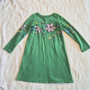 Tea Collection girls size 8 long sleeve green dress with floral print GUC defect